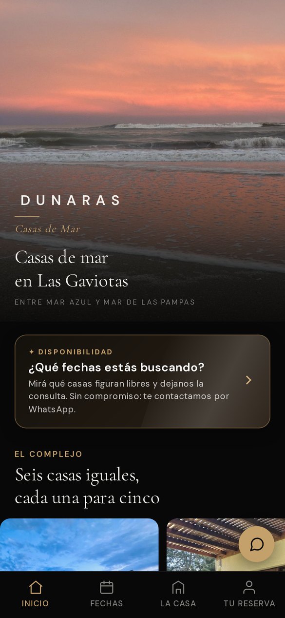 La app de Dunaras abierta en un teléfono, mostrando la pantalla de disponibilidad